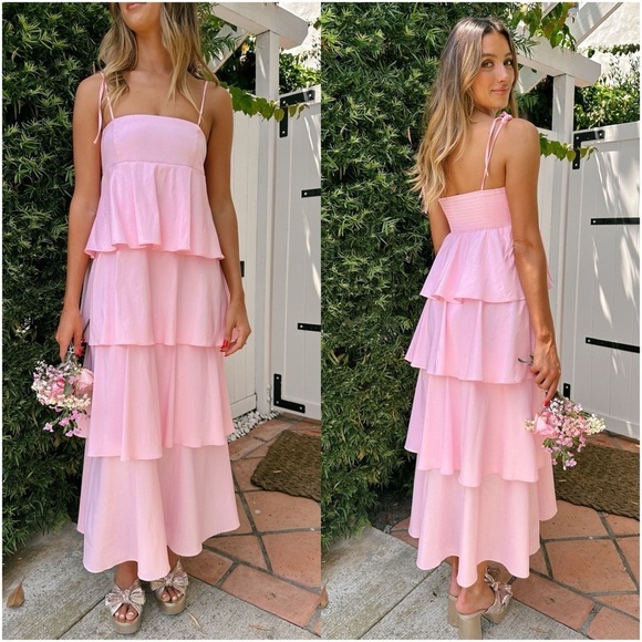 SHOW ME YOUR MUMU Meet Cute Dress In Light Pink Taffeta - Picture 1 of 7